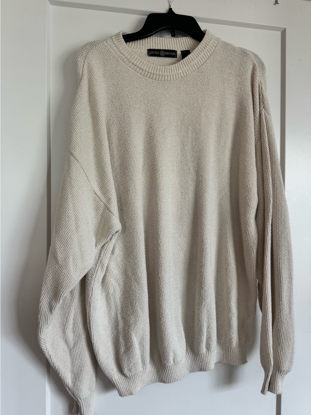 Vintage Cape Isle Knitters Light Cream Crewneck Sweater - Men 100% Cotton